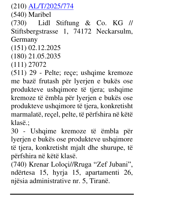 Zëri i markës Maribel në buletin