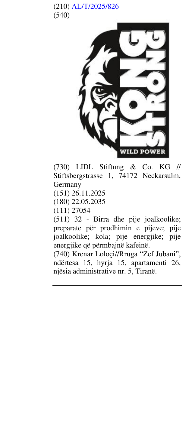 Zëri i markës KONG STRONG Wild Power në buletin