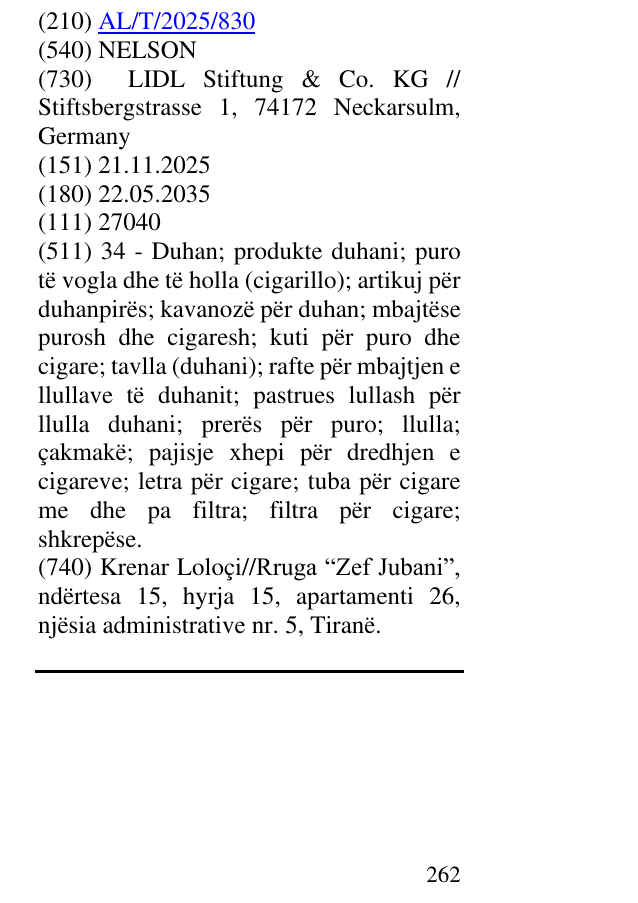 Zëri i markës NELSON në buletin
