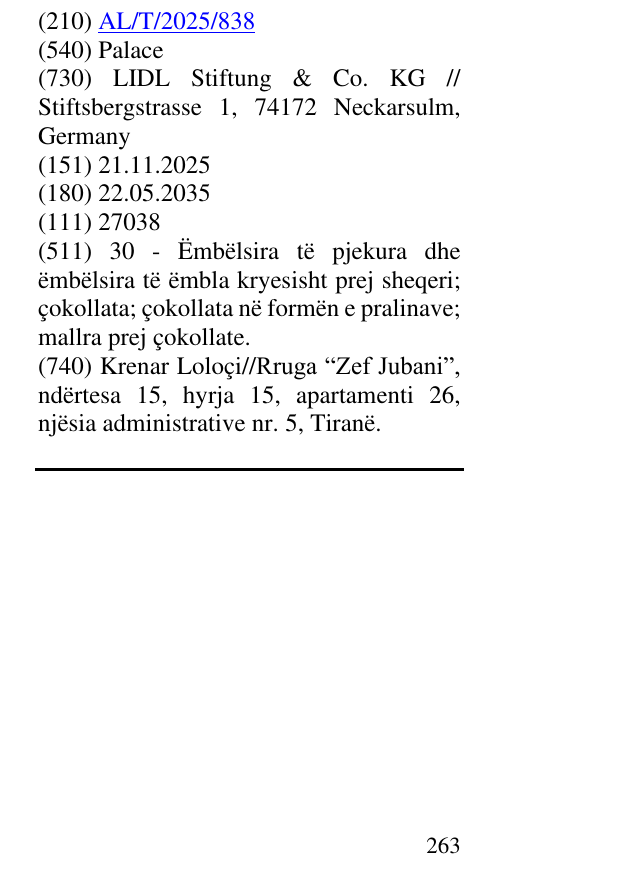 Zëri i markës Palace në buletin