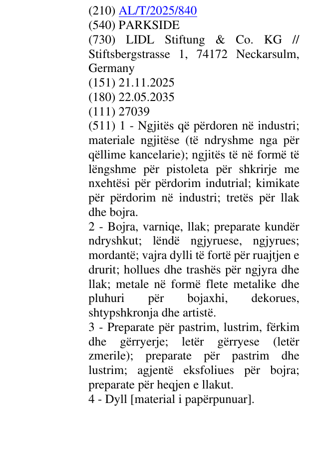 Zëri i markës PARKSIDE në buletin