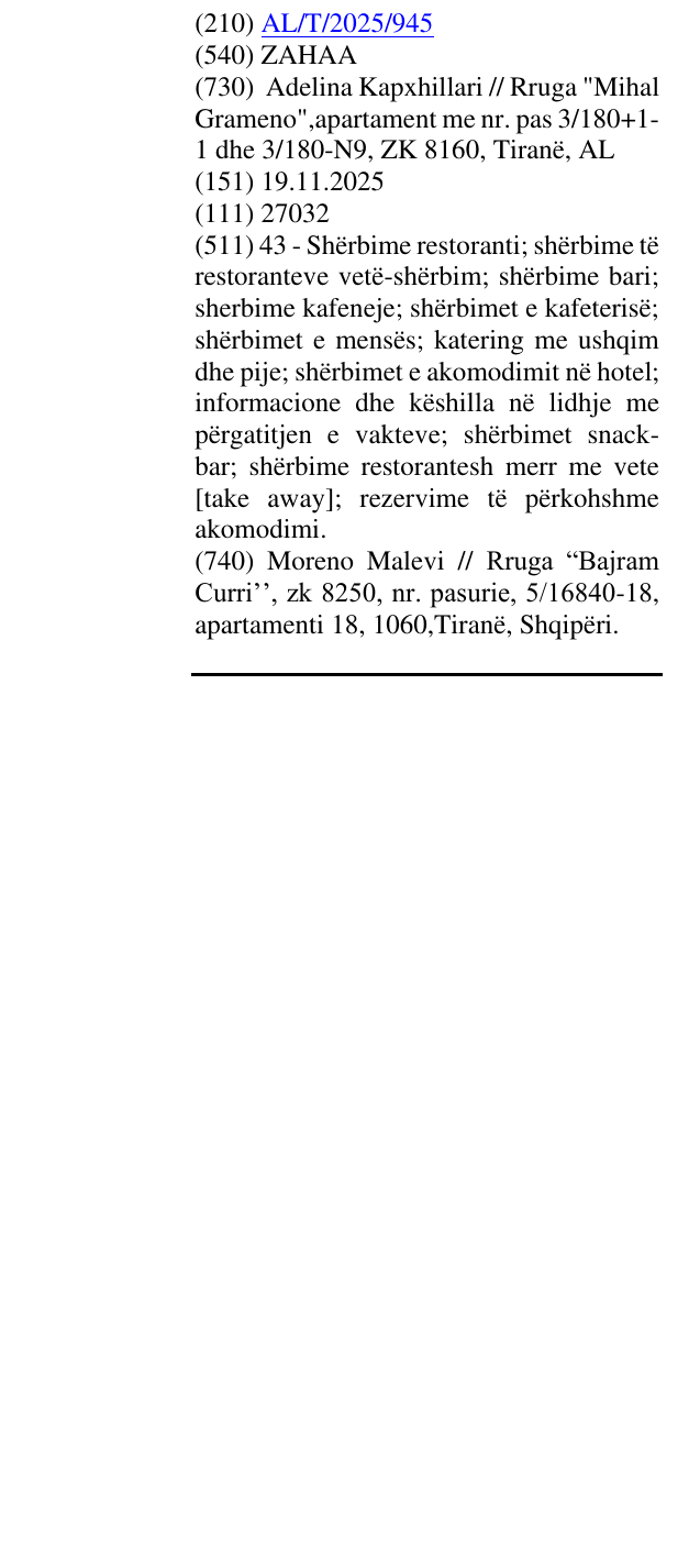 Zëri i markës ZAHAA në buletin