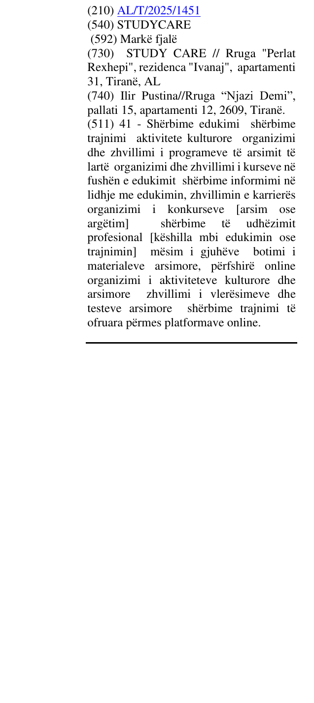 Zëri i markës STUDYCARE në buletin