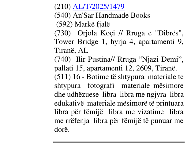Zëri i markës An'Sar Handmade Books në buletin