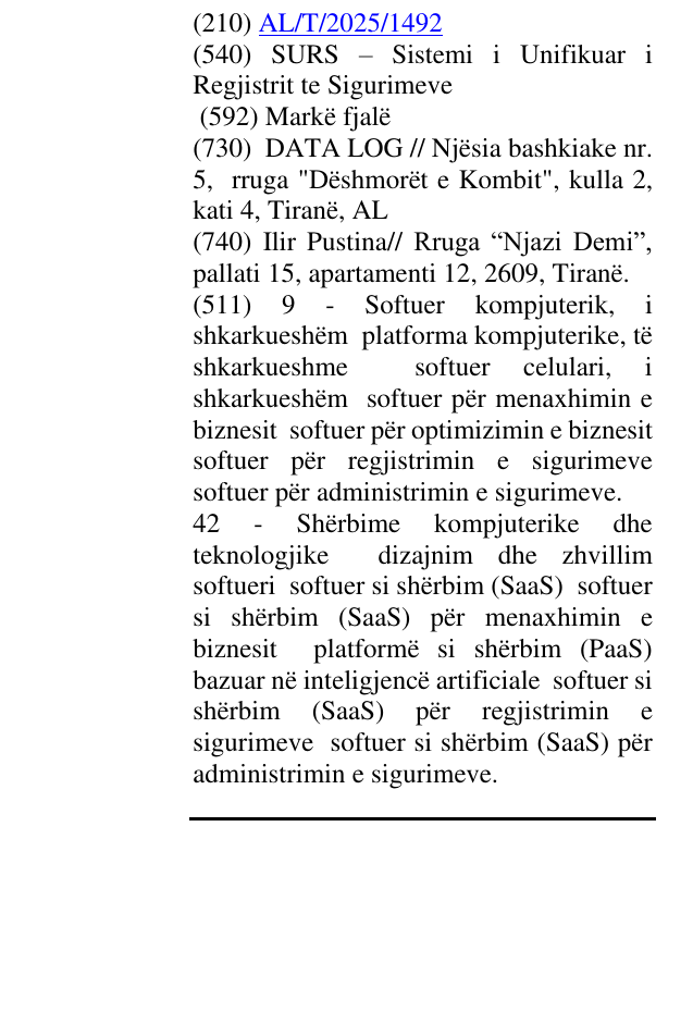 Zëri i markës SURS – Sistemi i Unifikuar i Regjistrit te Sigurimeve në buletin