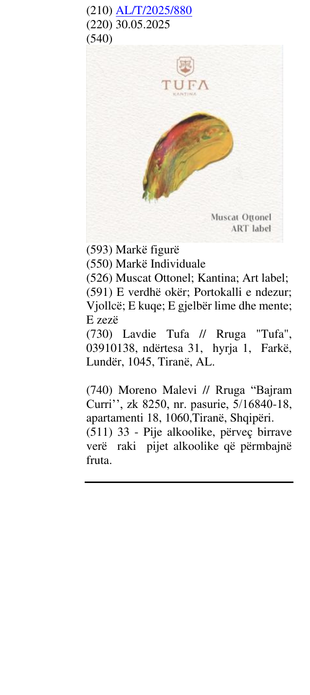 Zëri i markës Muscat Ottonel; Kantina; Art label; në buletin