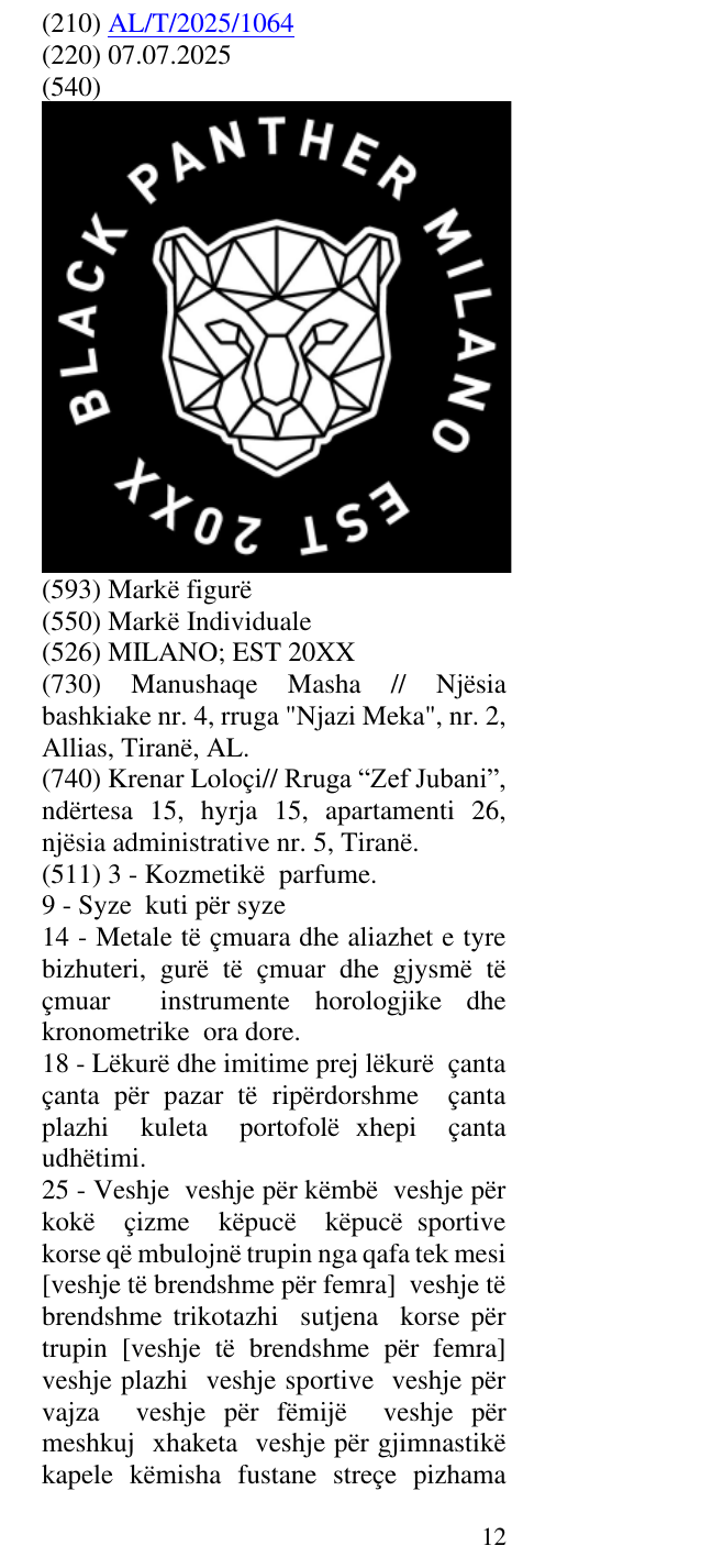 Zëri i markës MILANO; EST 20XX në buletin