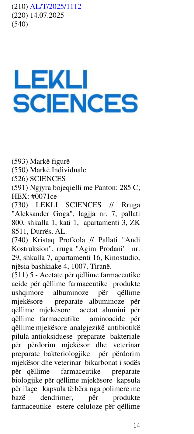 Zëri i markës SCIENCES në buletin
