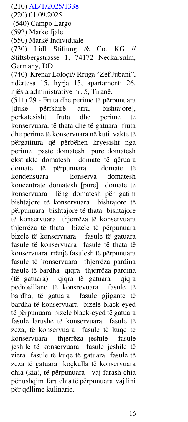 Zëri i markës Campo Largo në buletin