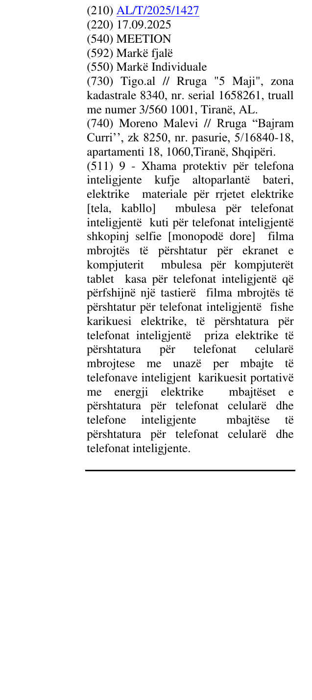 Zëri i markës MEETION në buletin