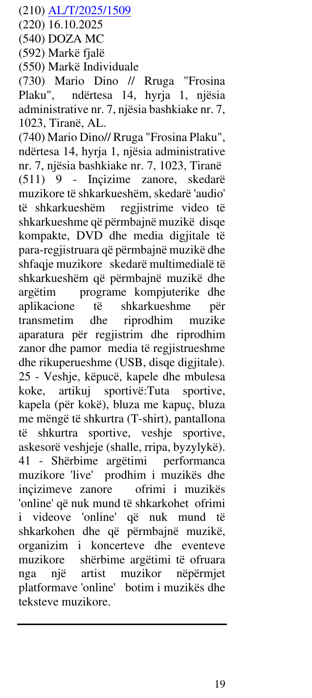 Zëri i markës DOZA MC në buletin