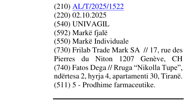 Zëri i markës UNIVAGIL në buletin