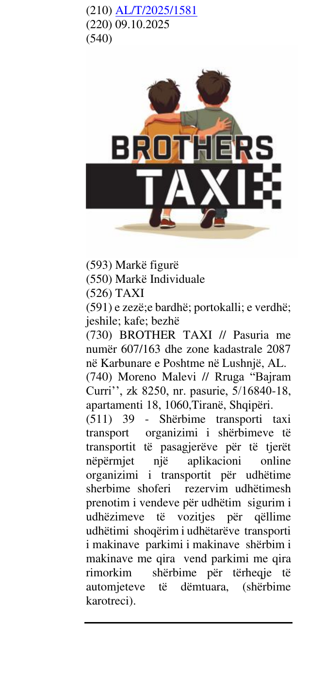 Zëri i markës TAXI në buletin