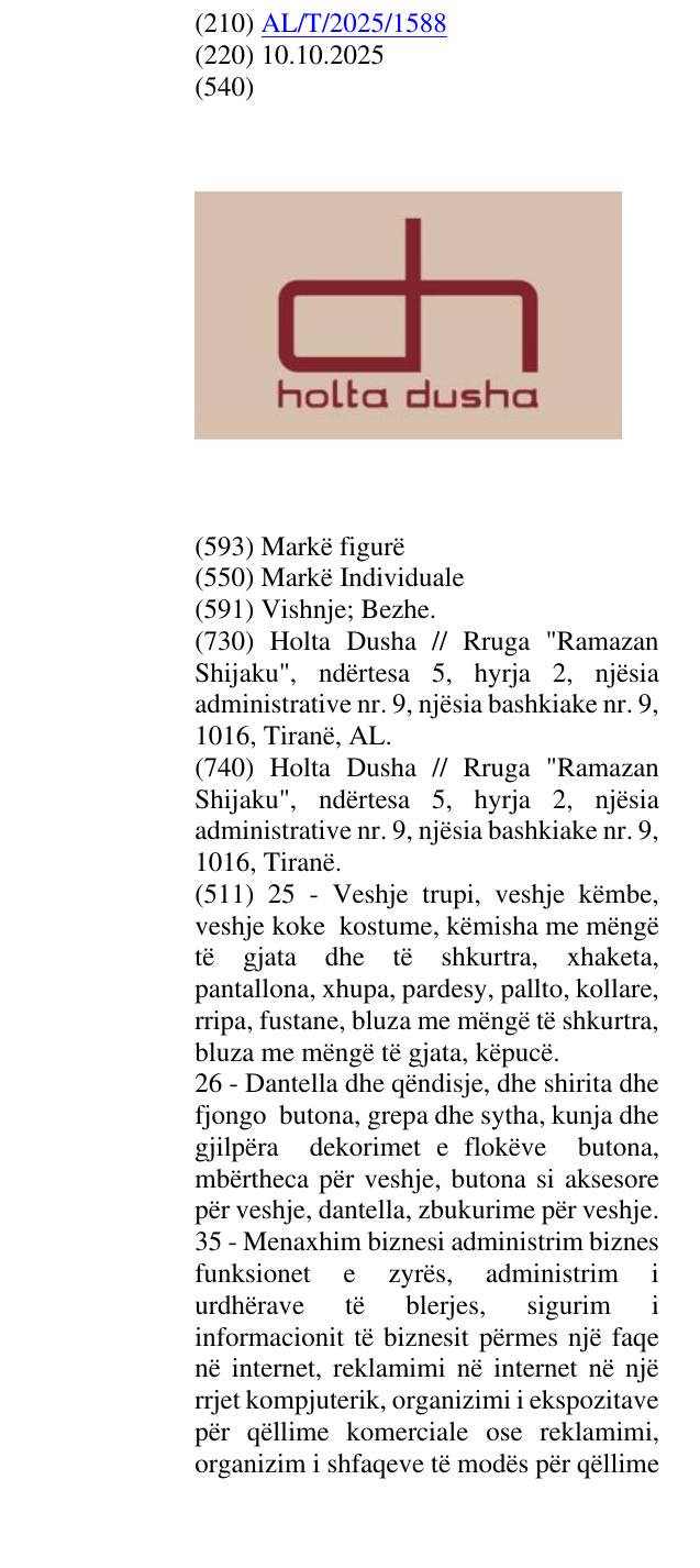 Zëri i markës holta dusha në buletin