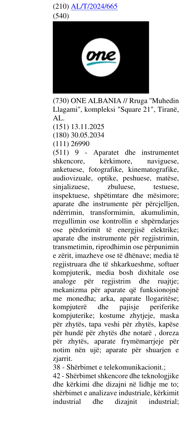 Zëri i markës One në buletin