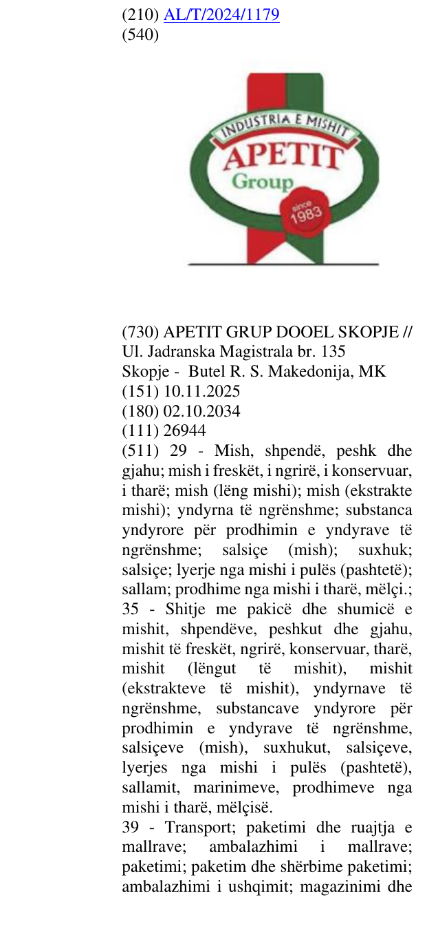 Zëri i markës INDUSTRIA E MISHIT; SINCE 1983; Group. në buletin