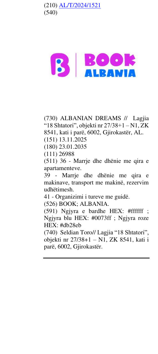 Zëri i markës BOOK; ALBANIA. në buletin
