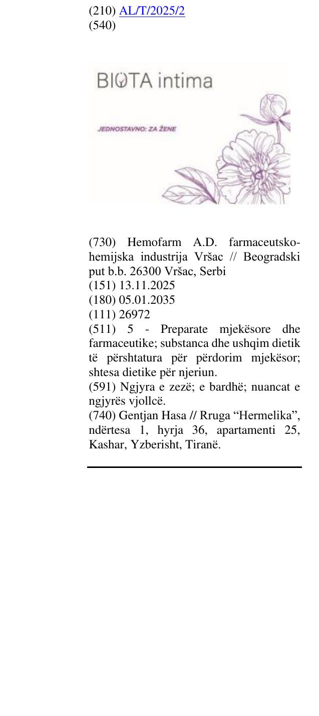 Zëri i markës BIOTA intima JEDNOSTAVNO: ZA ŽENE në buletin