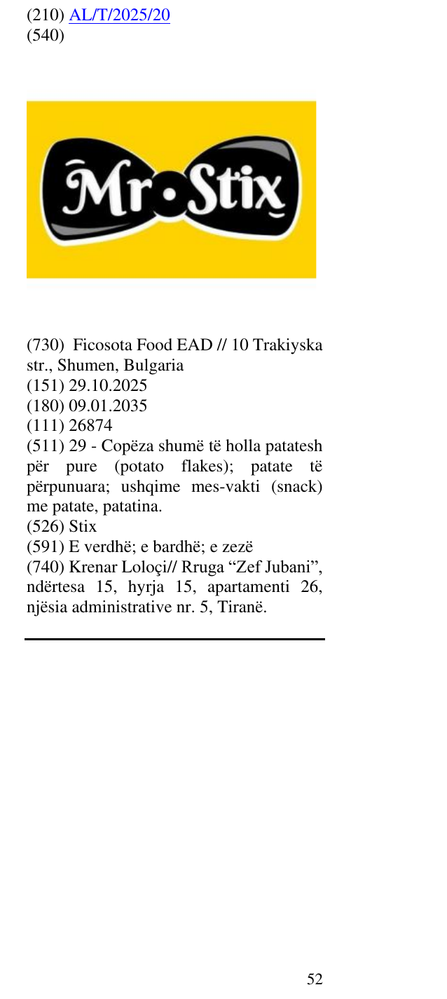 Zëri i markës Stix në buletin