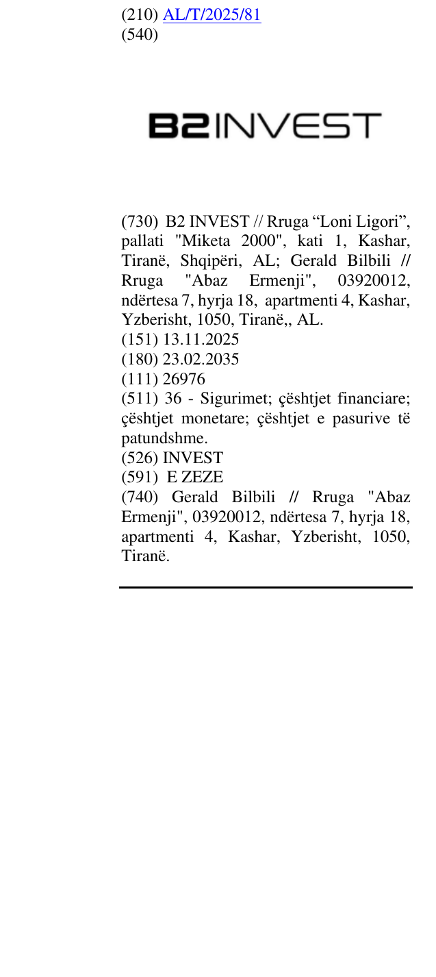 Zëri i markës INVEST në buletin