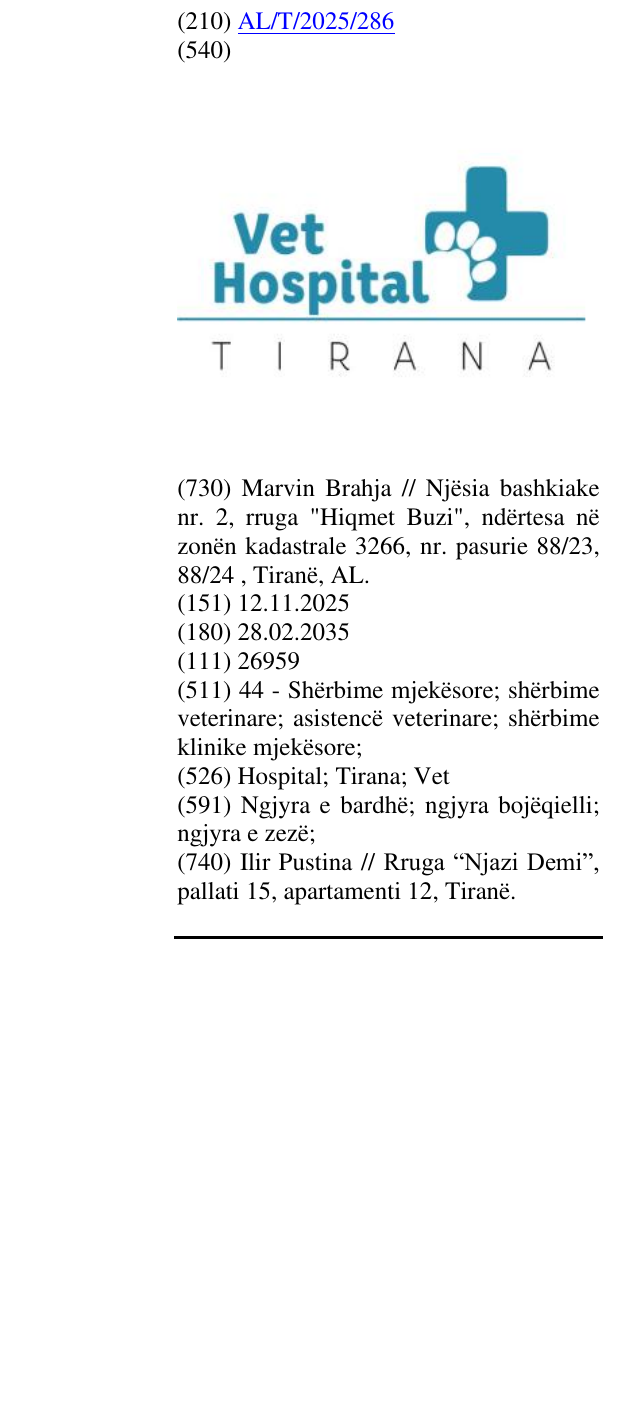 Zëri i markës Hospital; Tirana; Vet në buletin