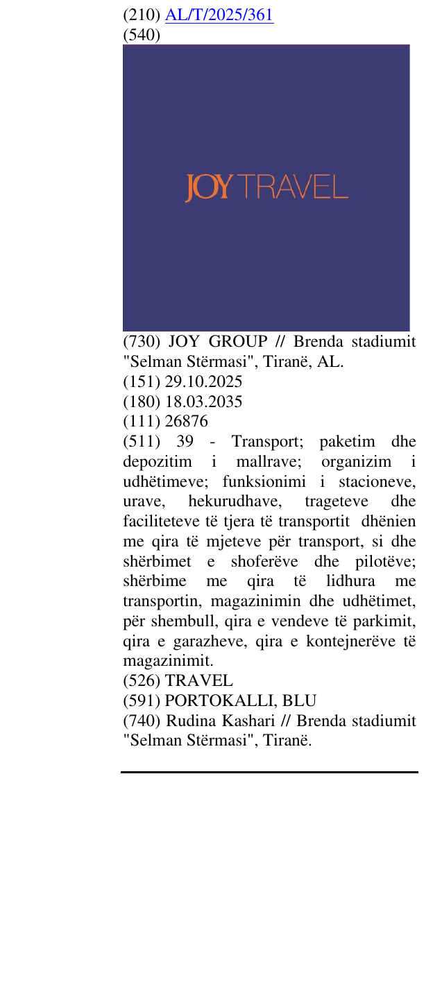 Zëri i markës TRAVEL në buletin