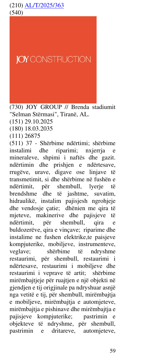 Zëri i markës CONSTRUCTION në buletin