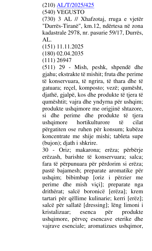 Zëri i markës VEGUSTO në buletin