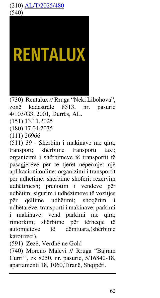 Zëri i markës RENTALUX në buletin