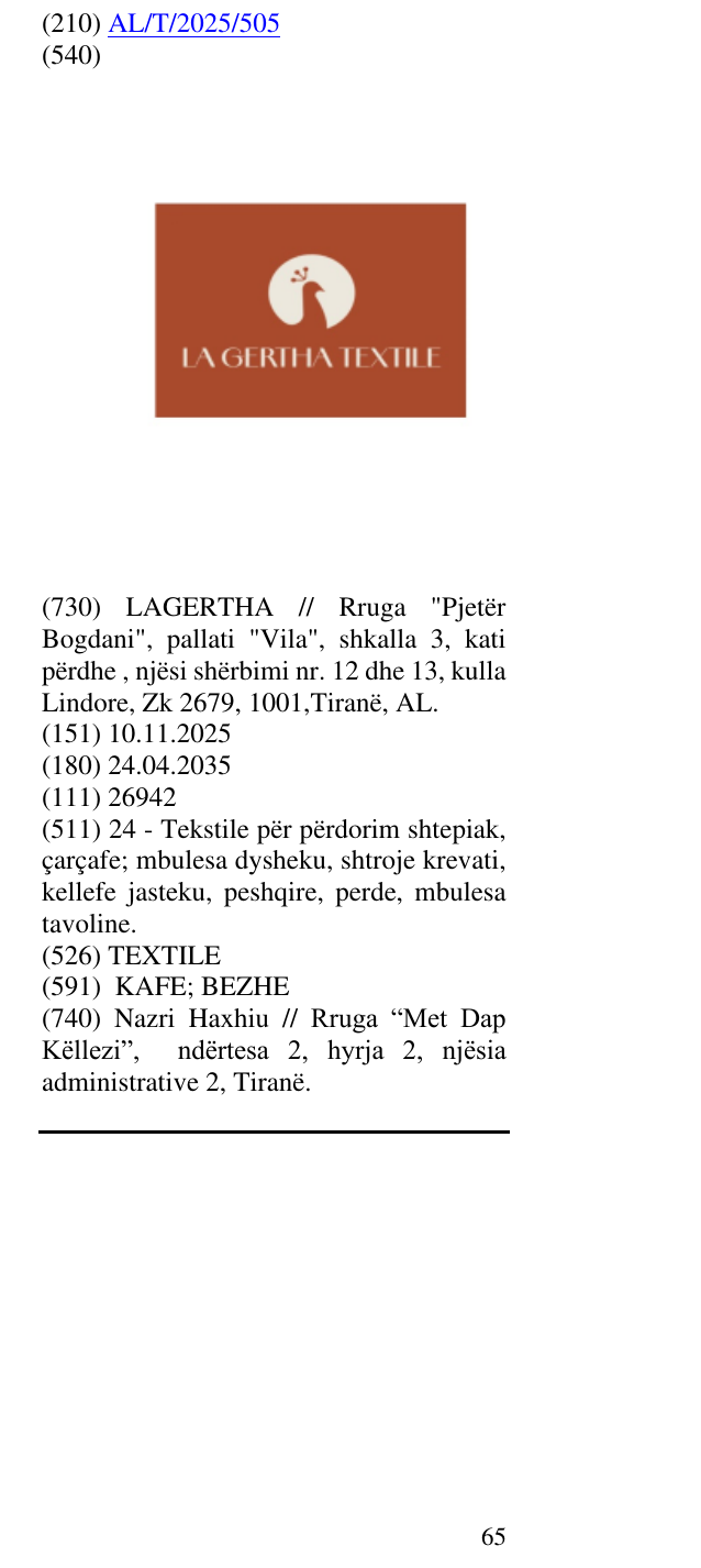 Zëri i markës TEXTILE në buletin