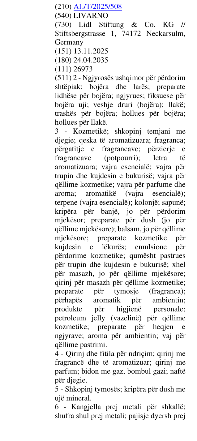 Zëri i markës LIVARNO në buletin