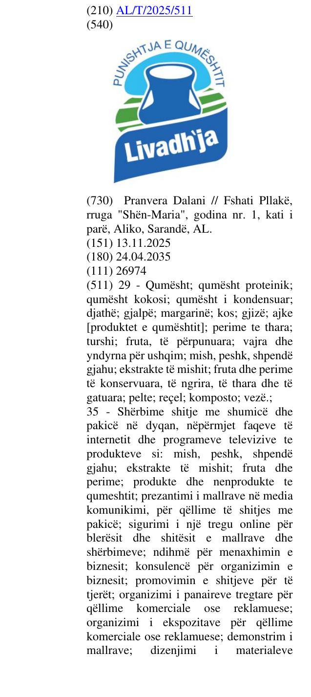 Zëri i markës Punishtja e Qumështit në buletin