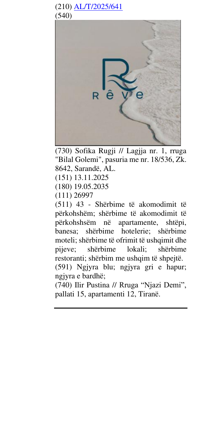 Zëri i markës Rêve në buletin