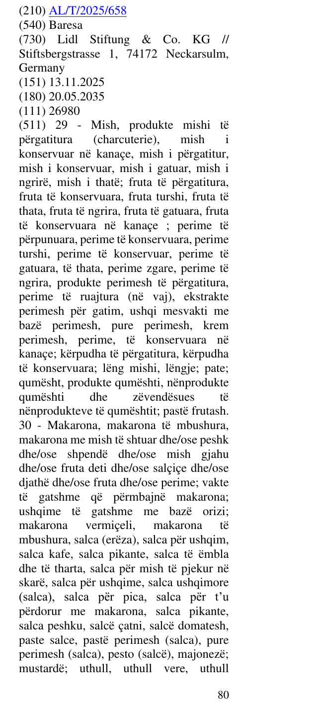 Zëri i markës Baresa në buletin