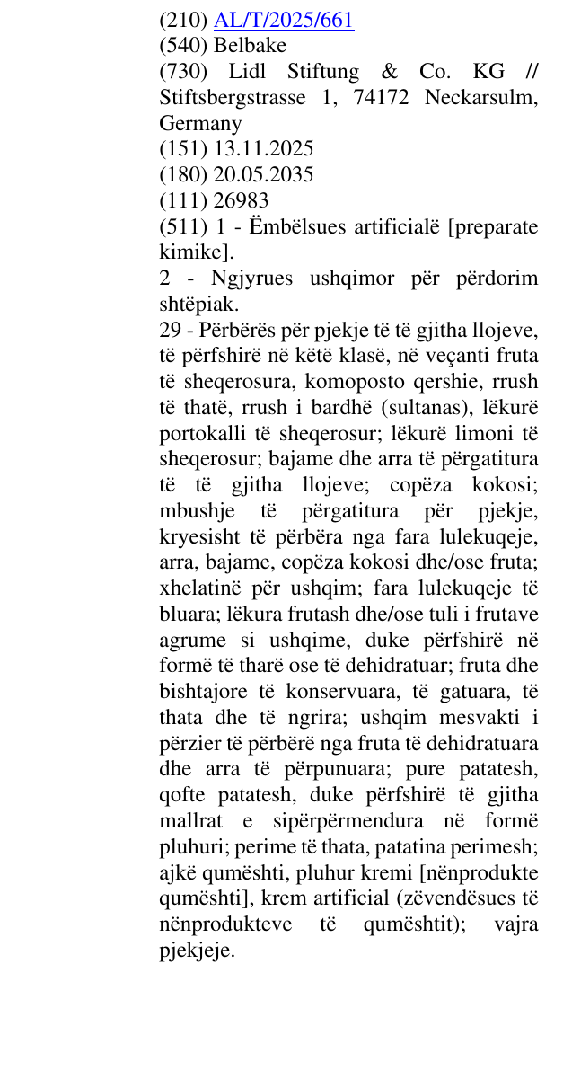 Zëri i markës Belbake në buletin