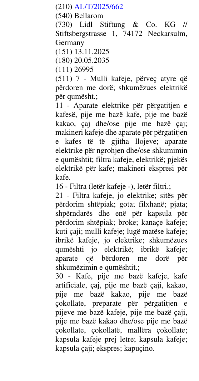 Zëri i markës Bellarom në buletin