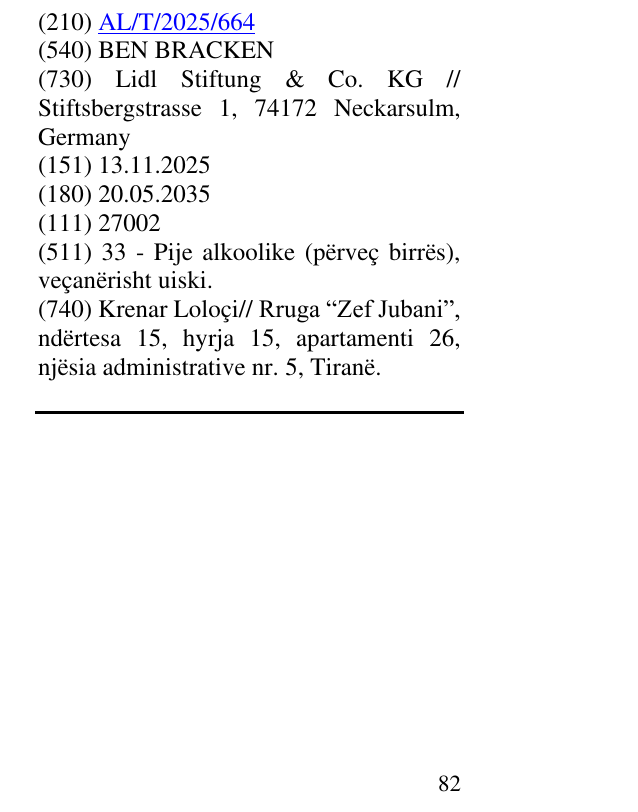 Zëri i markës BEN BRACKEN në buletin