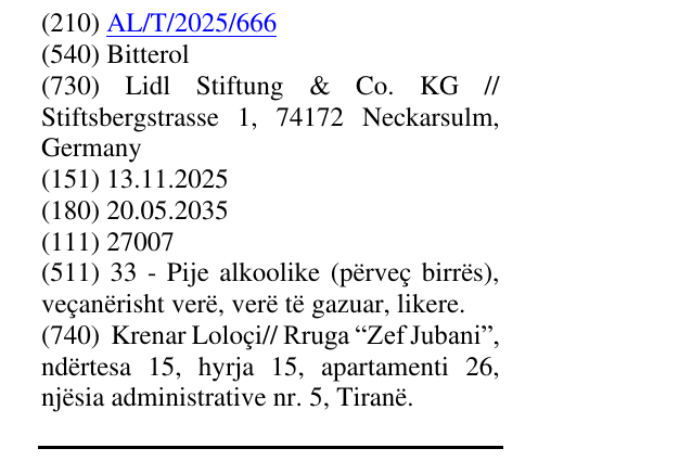 Zëri i markës Bitterol në buletin