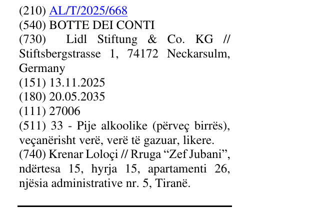 Zëri i markës BOTTE DEI CONTI në buletin