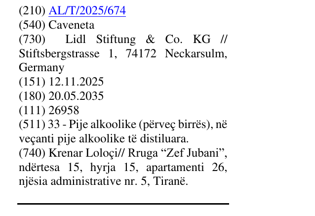 Zëri i markës Caveneta në buletin