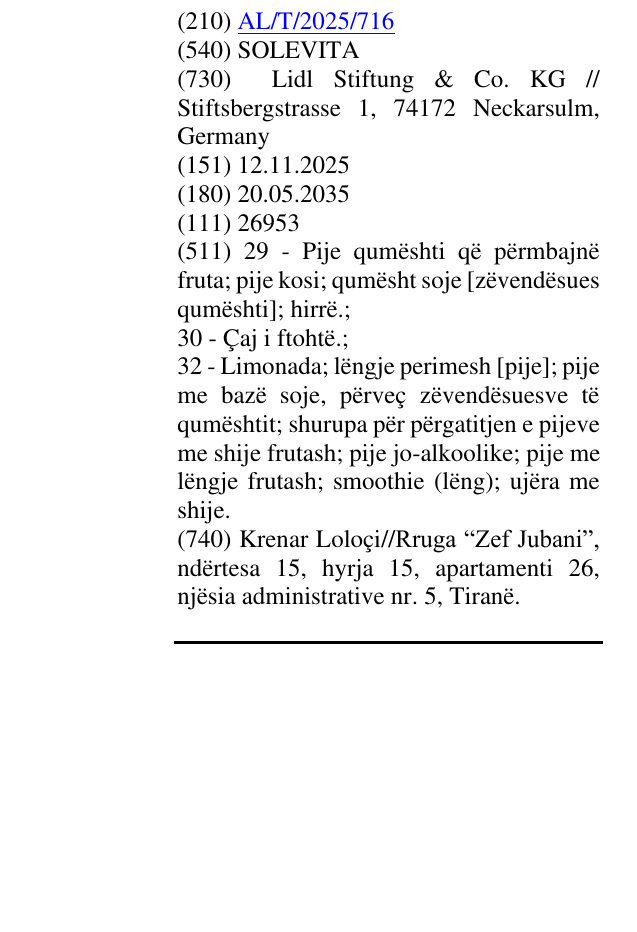 Zëri i markës SOLEVITA në buletin