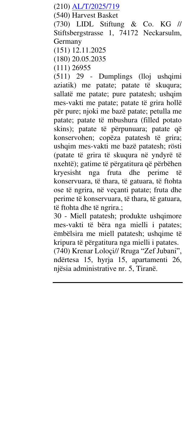 Zëri i markës Harvest Basket në buletin