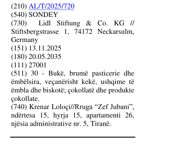Zëri i markës SONDEY në buletin