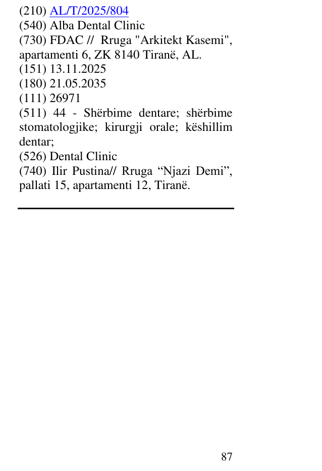 Zëri i markës Alba Dental Clinic në buletin