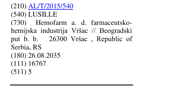 Zëri i markës LUSILLE në buletin