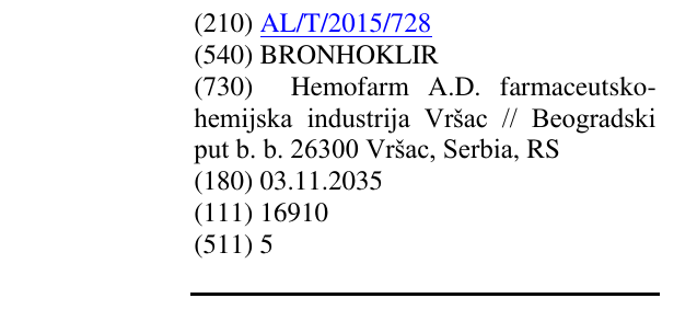 Zëri i markës BRONHOKLIR në buletin