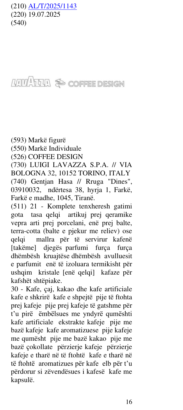 Zëri i markës COFFEE DESIGN në buletin