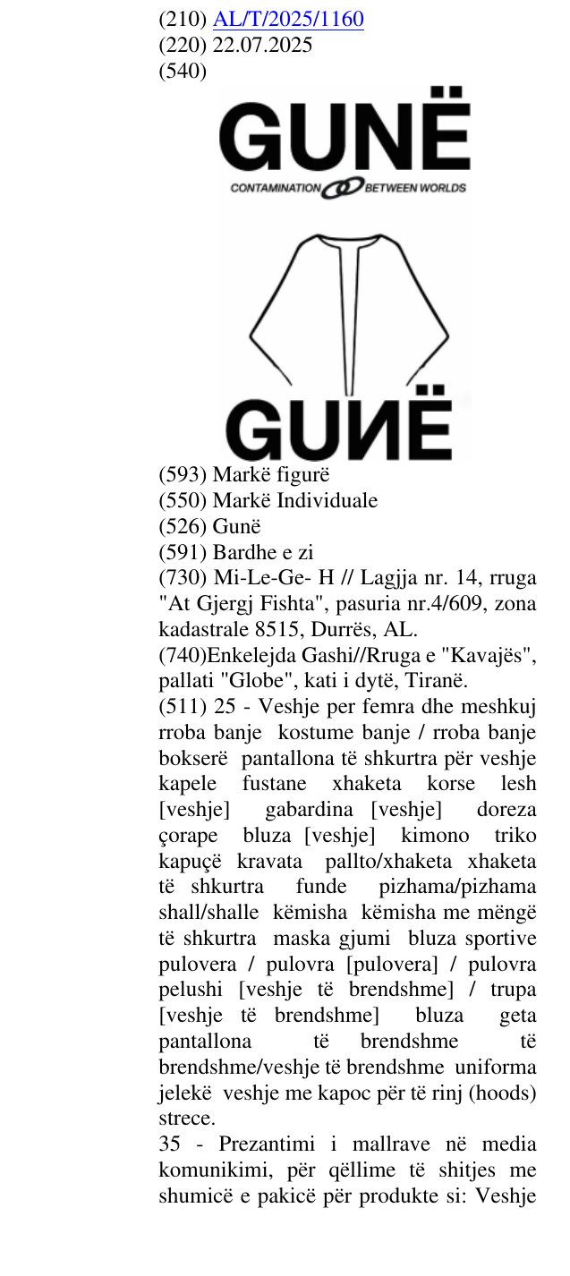 Zëri i markës Gunë në buletin