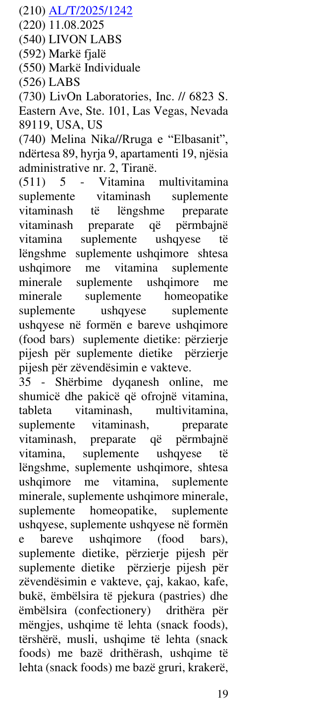 Zëri i markës LIVON LABS në buletin