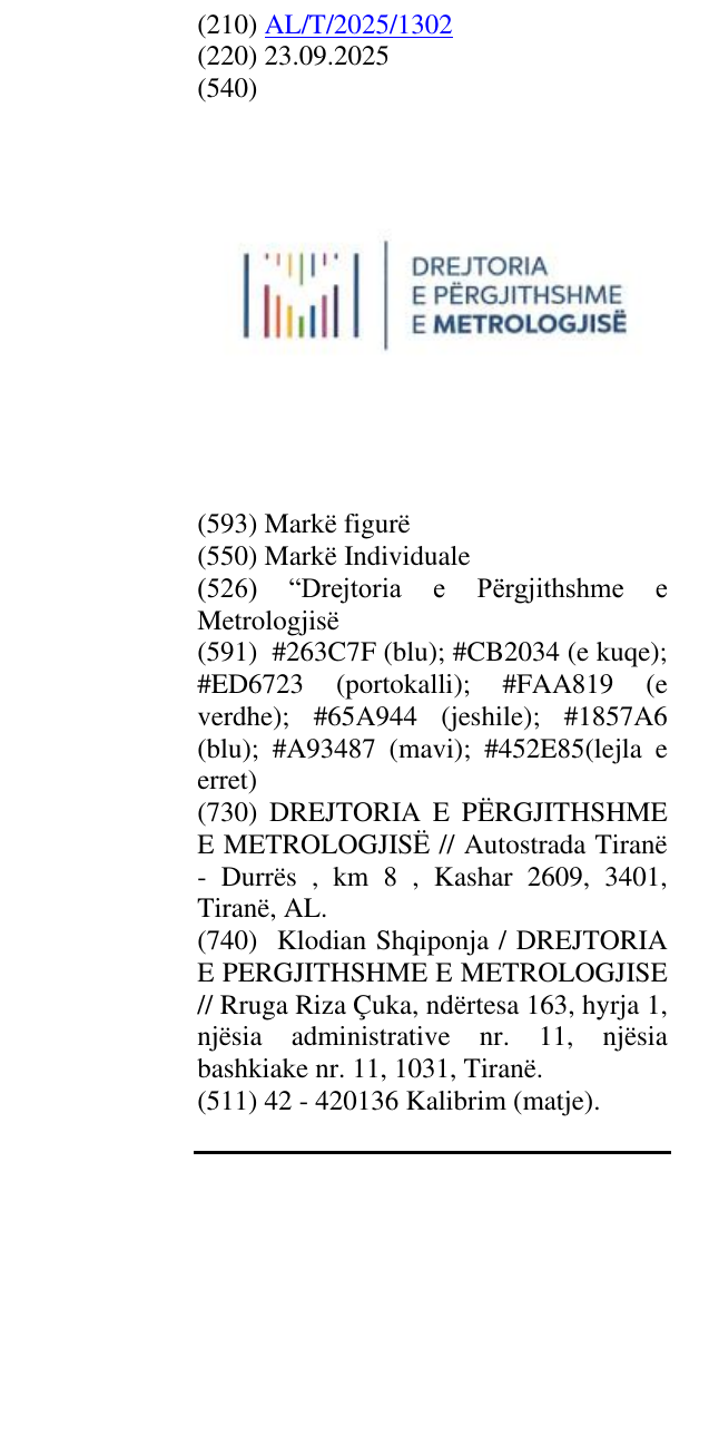 Zëri i markës “Drejtoria e Përgjithshme e Metrologjisë në buletin